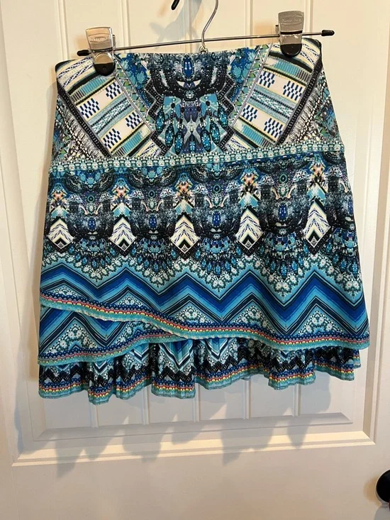 Lucky in Love Blue Multi-Pattern Tiered Mini Tennis Skirt - Picture 5 of 7